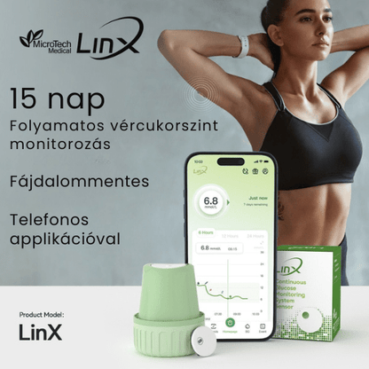 LinX folyamatos cukormérő szenzor glükózmonitor (CGM) szenzor (havi feliratkozással) + ajándék - GluX
